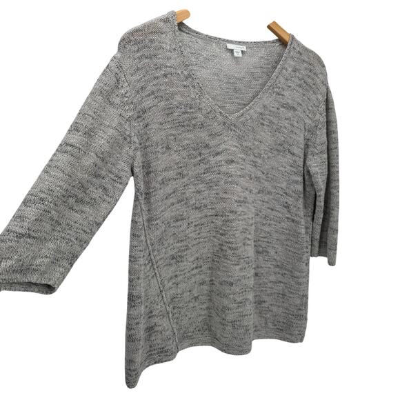 J Jill Sweater Womens Medium Gray Heathered V-Neck PureJill 3/4 Sleeve Pullover - Picture 3 of 8